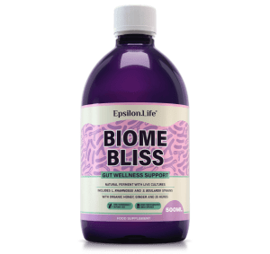 biome bliss gut health supplement - natural ferment with s.boulardii and l.rhamnosus ginger herbs