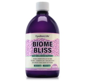 biome bliss gut health supplement - natural ferment with s.boulardii and l.rhamnosus ginger herbs