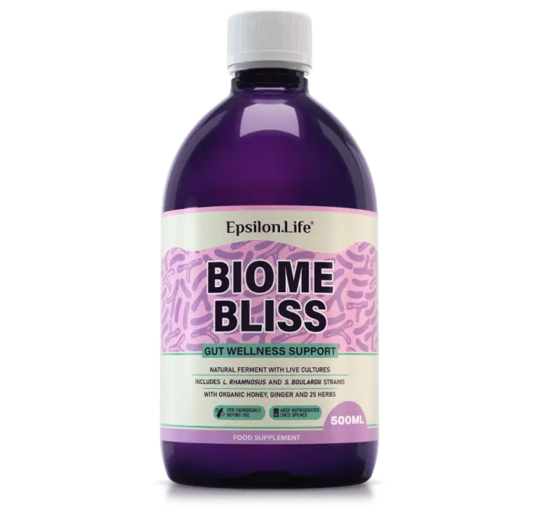 biome bliss gut health supplement - natural ferment with s.boulardii and l.rhamnosus ginger herbs