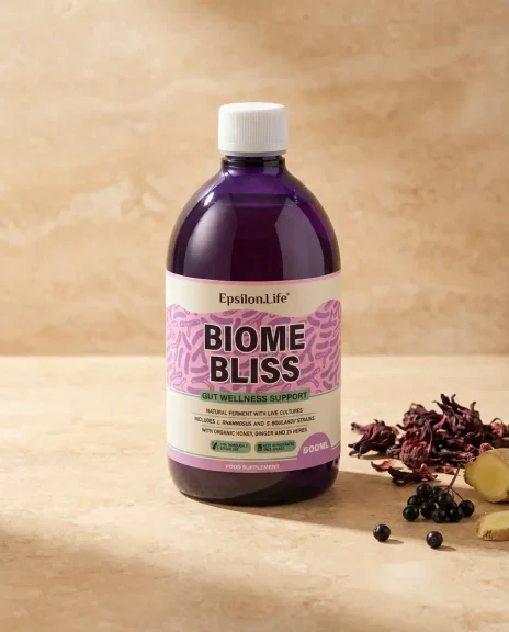 biome bliss probiotic prebiotic postbiotic lactose free drink