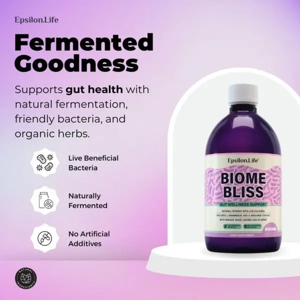 fermented food supplement s boulardii l rhamnosus herbs ginger beverage biome bliss epsilon life