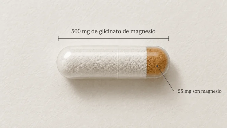 Cápsula con 500 mg de glicinato de magnesio, de los cuales 55 mg son magnesio elemental